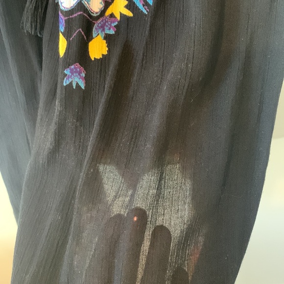 Angie Cold Shoulder Front Tie Sheer Black Colorful Boho Tunic Dress Size Medium - Picture 8 of 8